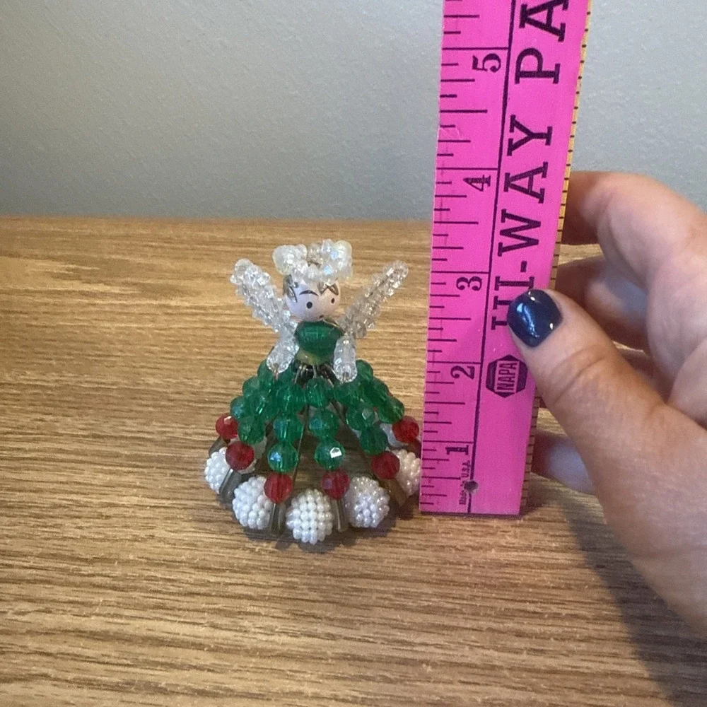 Vintage Handmade Christmas Bead‎ And Safety Pin Angel ornament & Bells
